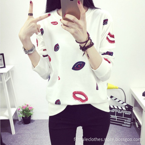 Høst og vinter nye kvinnelige koreanske verft kvinnelige langermet utskrift bunnen skjorte Lips T-skjorte/shirt camisa camicia